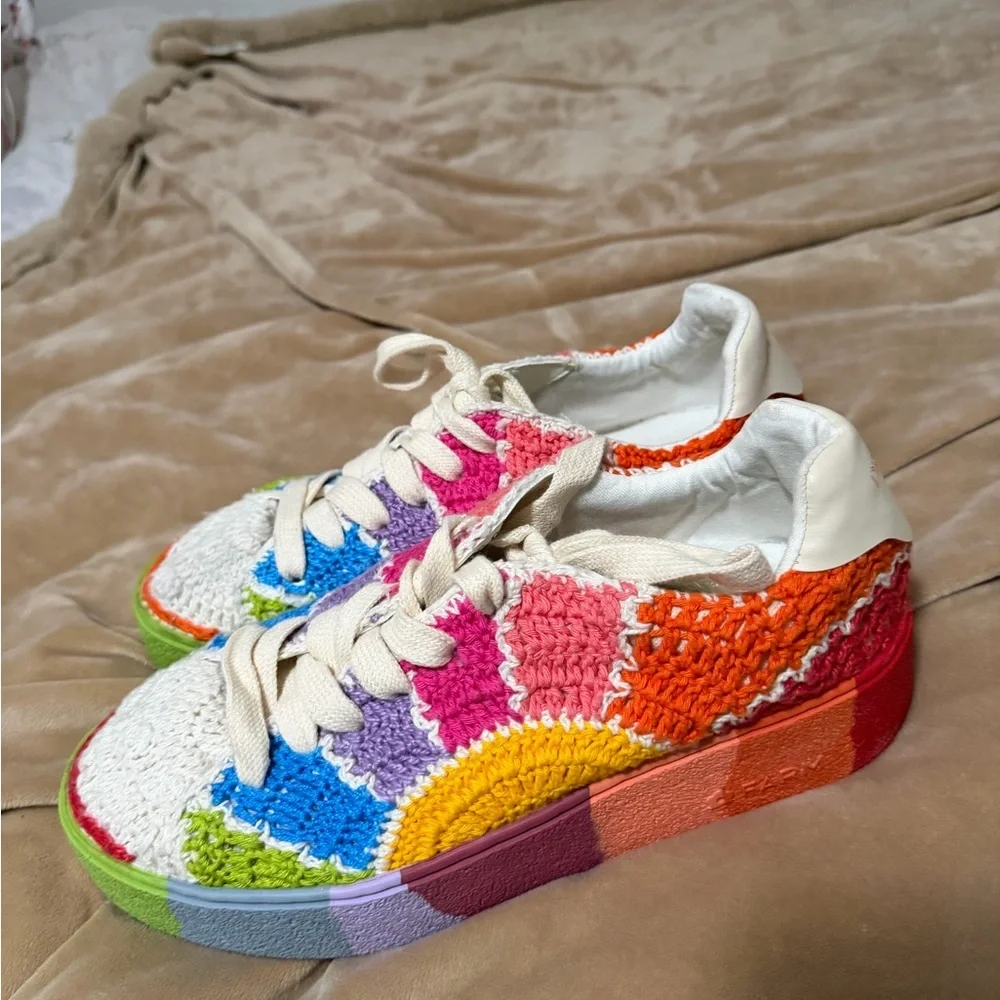 Farm Rio Crochet Rainbow Sneakers 39 8/8.5 - Picture 1 of 5